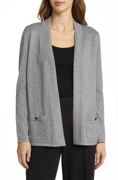 Shop Anne Klein Malibu Metallic Open Front Cardigan In Medium Heather Grey