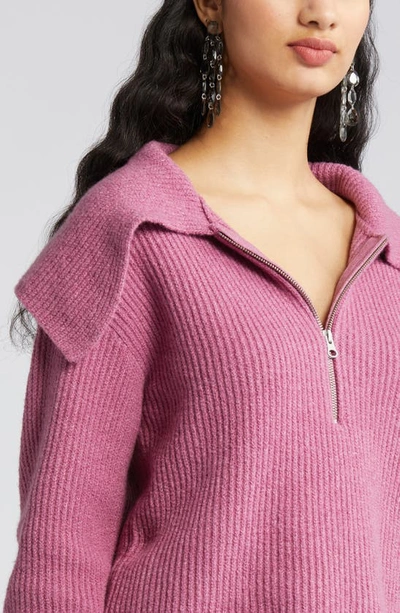 Shop Open Edit Rib Half Zip Sweater In Purple Syrup