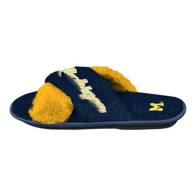 Shop Foco Navy Michigan Wolverines Two-tone Crossover Faux Fur Slide Slippers
