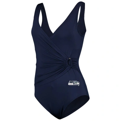 Shop Tommy Bahama College Navy Seattle Seahawks Pearl Clara Wrap One-piece Swimsuit