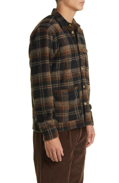 Shop Forét Ivy Buffalo Check Wool Blend Button-up Overshirt In Brown Check