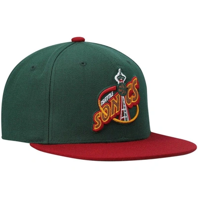Shop Mitchell & Ness Green/red Seattle Supersonics Hardwood Classics Team Two-tone 2.0 Snapback Hat