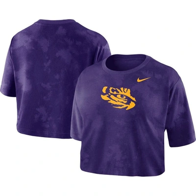 Shop Nike Purple Lsu Tigers Tie-dye Cropped T-shirt