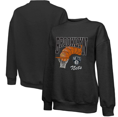 Majestic Threads Black Brooklyn Nets Bank Shot Pullover Tri-blend Sweatshirt In Black