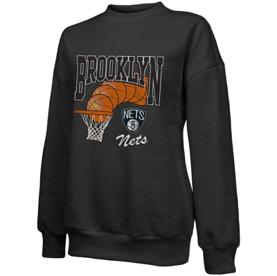 Majestic Threads Black Brooklyn Nets Bank Shot Pullover Tri-blend Sweatshirt In Black