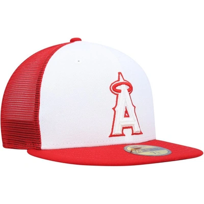 Shop New Era White/red Los Angeles Angels 2023 On-field Batting Practice 59fifty Fitted Hat
