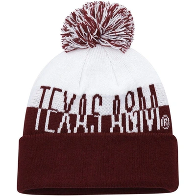Shop Adidas Originals Adidas Maroon/white Texas A&m Aggies Colorblock Cuffed Knit Hat With Pom