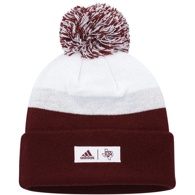 Shop Adidas Originals Adidas Maroon/white Texas A&m Aggies Colorblock Cuffed Knit Hat With Pom