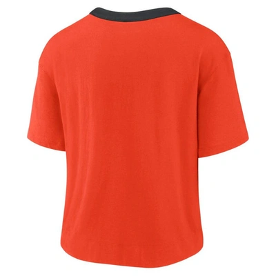 Shop Nike Orange/black San Francisco Giants Team First High Hip Boxy T-shirt