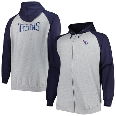 Shop Profile Heather Gray Tennessee Titans Big & Tall Fleece Raglan Full-zip Hoodie Jacket