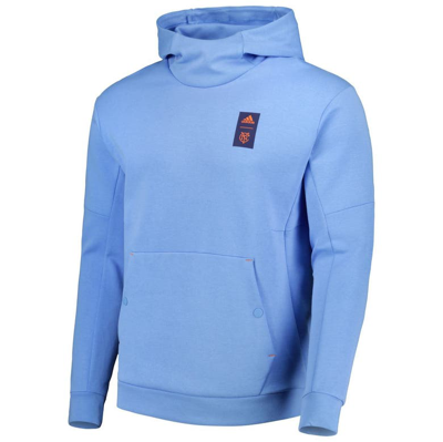 Shop Adidas Originals Adidas Light Blue New York City Fc 2023 Player Travel Pullover Hoodie