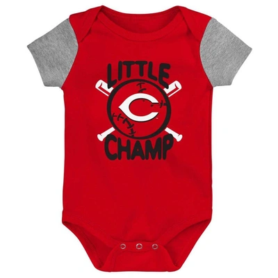 Shop Outerstuff Newborn & Infant Red/heather Gray Cincinnati Reds Little Champ Three-pack Bodysuit Bib & Booties Set