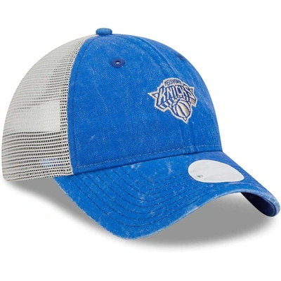 Shop New Era Blue New York Knicks Micro Logo 9twenty Trucker Adjustable Hat