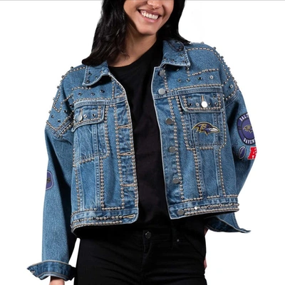 Shop G-iii 4her By Carl Banks Baltimore Ravens First Finish Medium Denim Full-button Jacket In Blue