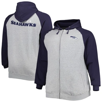 Shop Profile Heather Gray Seattle Seahawks Big & Tall Fleece Raglan Full-zip Hoodie Jacket