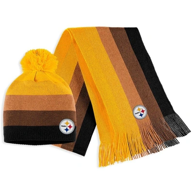 Shop Wear By Erin Andrews Gold Pittsburgh Steelers Ombre Pom Knit Hat And Scarf Set