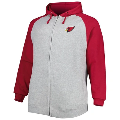 Shop Profile Heather Gray Arizona Cardinals Big & Tall Fleece Raglan Full-zip Hoodie Jacket
