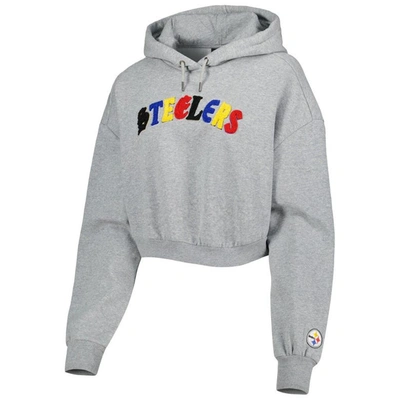 Shop The Wild Collective Gray Pittsburgh Steelers Cropped Pullover Hoodie In Heather Gray