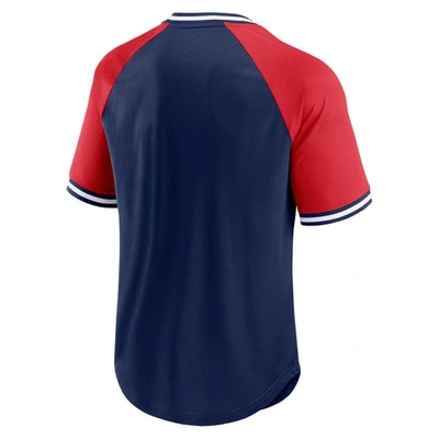 Shop Fanatics Branded Navy/red New England Patriots Second Wind Raglan V-neck T-shirt