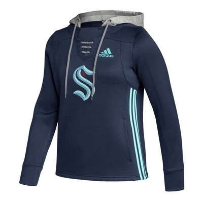 Shop Adidas Originals Adidas Deep Sea Blue Seattle Kraken Skate Lace Primeblue Team Pullover Hoodie In Navy