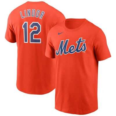 Shop Nike Francisco Lindor Orange New York Mets Name & Number T-shirt