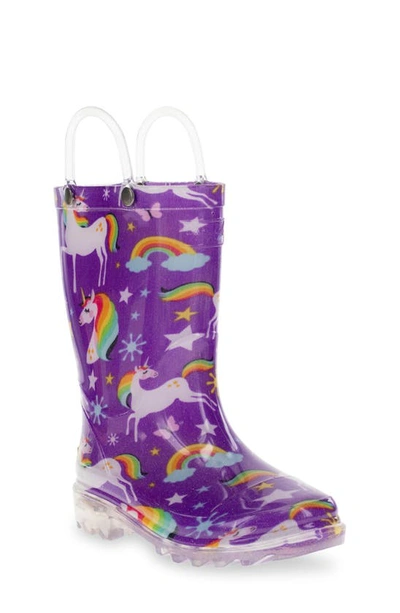 Western Chief Rainbow Unicorn Light-up Waterproof Rain Boot In Purple