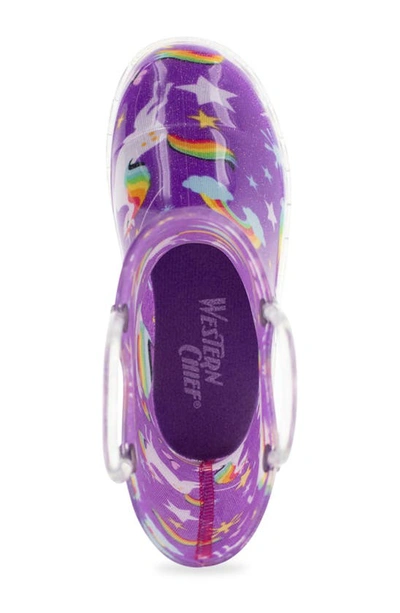 Shop Western Chief Kids' Rainbow Unicorn Light-up Waterproof Rain Boot In Purple