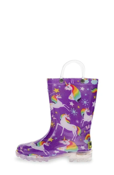 Western Chief Rainbow Unicorn Light-up Waterproof Rain Boot In Purple