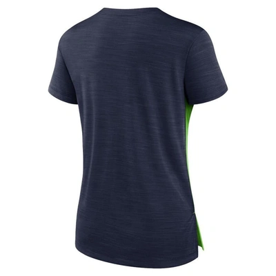 Shop Nike Neon Green/college Navy Seattle Seahawks Impact Exceed Performance Notch Neck T-shirt