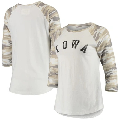 Shop Camp David White/camo Iowa Hawkeyes Boyfriend Baseball Raglan 3/4-sleeve T-shirt