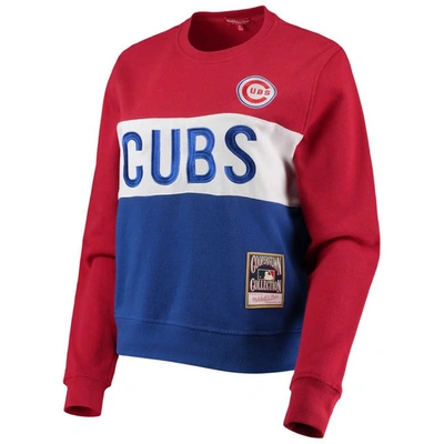 Shop Mitchell & Ness Royal Chicago Cubs Color Block 2.0 Pullover Sweatshirt In Navy