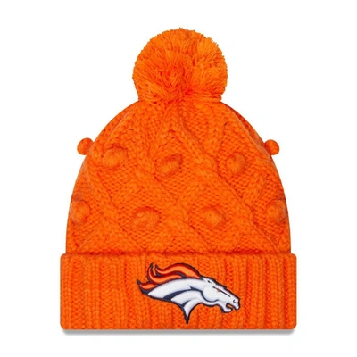 Shop New Era Girls Youth  Orange Denver Broncos Toasty Cuffed Knit Hat With Pom
