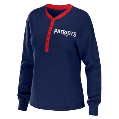 Wear By Erin Andrews Navy New England Patriots Waffle Henley Long Sleeve T-shirt In Navy