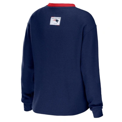 Wear By Erin Andrews Navy New England Patriots Waffle Henley Long Sleeve T-shirt In Navy