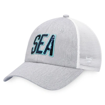 Shop Fanatics Branded Heather Gray/white Seattle Kraken Iconic Glimmer Trucker Snapback Hat