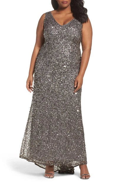 Shop Adrianna Papell Sequin A-line Gown In Lead