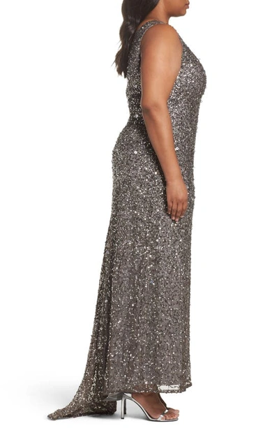 Shop Adrianna Papell Sequin A-line Gown In Lead