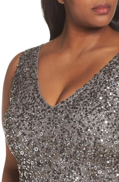 Shop Adrianna Papell Sequin A-line Gown In Lead
