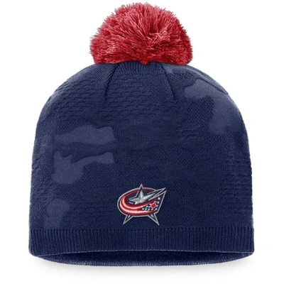 Shop Fanatics Branded Navy/red Columbus Blue Jackets Authentic Pro Team Locker Room Beanie With Pom