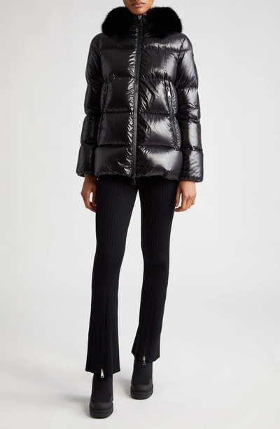 Shop Moncler Laiche Crop Quilted Hooded Jacket With Removable Faux Fur Trim In Black