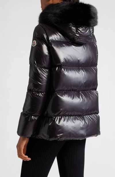 Shop Moncler Laiche Crop Quilted Hooded Jacket With Removable Faux Fur Trim In Black