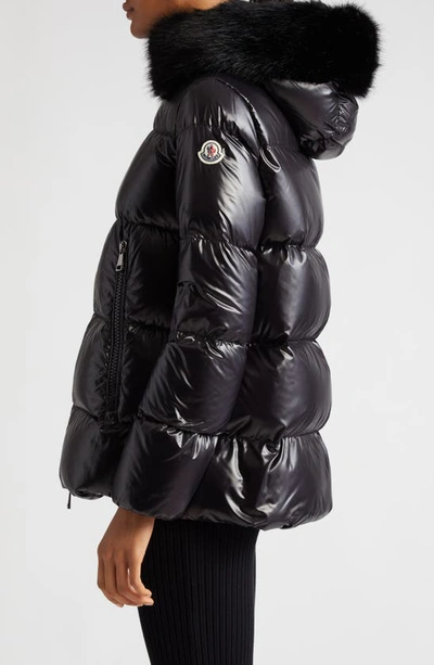 Shop Moncler Laiche Crop Quilted Hooded Jacket With Removable Faux Fur Trim In Black