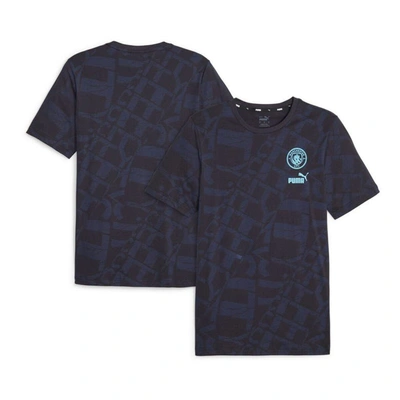 Shop Puma Navy Manchester City Ftblcore Allover Print T-shirt