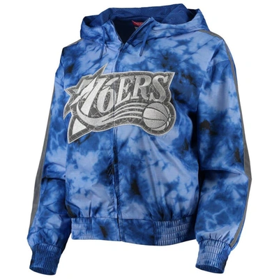 Shop Mitchell & Ness Royal Philadelphia 76ers Galaxy Sublimated Windbreaker Pullover Full-zip Hoodie