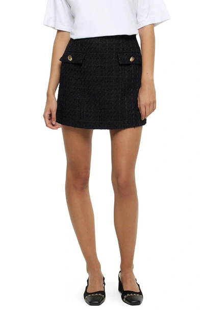 Shop River Island Bouclé A-line Miniskirt In Black