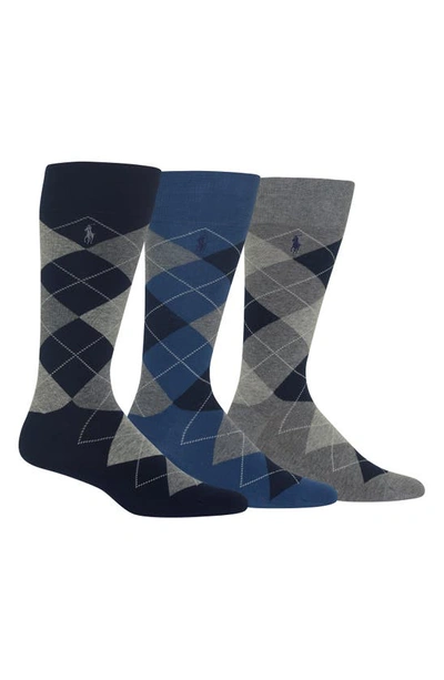 Shop Polo Ralph Lauren 3-pack Argyle Socks In Navy/ Grey Heather