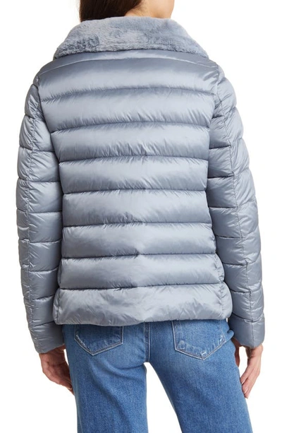Shop Save The Duck Mei Faux Fur Collar Puffer Jacket In Blue Fog