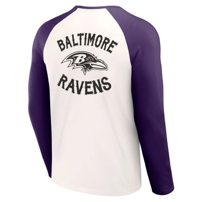 Shop Nfl X Darius Rucker Collection By Fanatics Cream/purple Baltimore Ravens Long Sleeve Raglan T-shirt