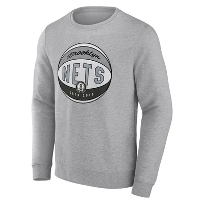 Shop Fanatics Branded Heathered Gray Brooklyn Nets True Classics Vint Pullover Sweatshirt In Heather Gray