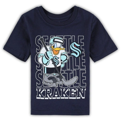 Shop Outerstuff Preschool Deep Sea Blue Seattle Kraken Disney Three-peat Logo T-shirt In Navy